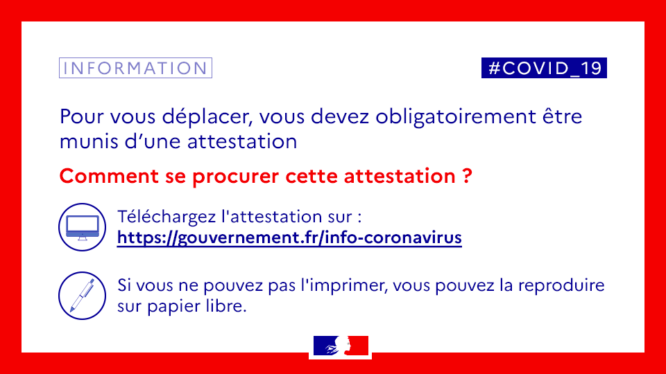 Attestation et mesures concernant les déplacements